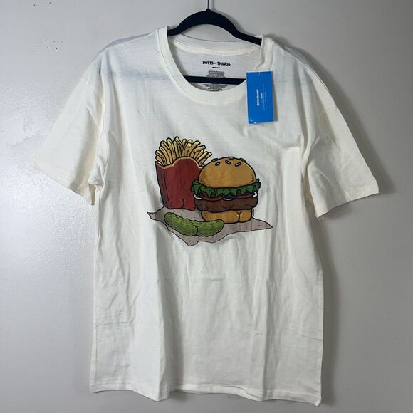 Butts On Things Burgers and Fries Graphic T Shirt Ivory - Picture 1 of 8
